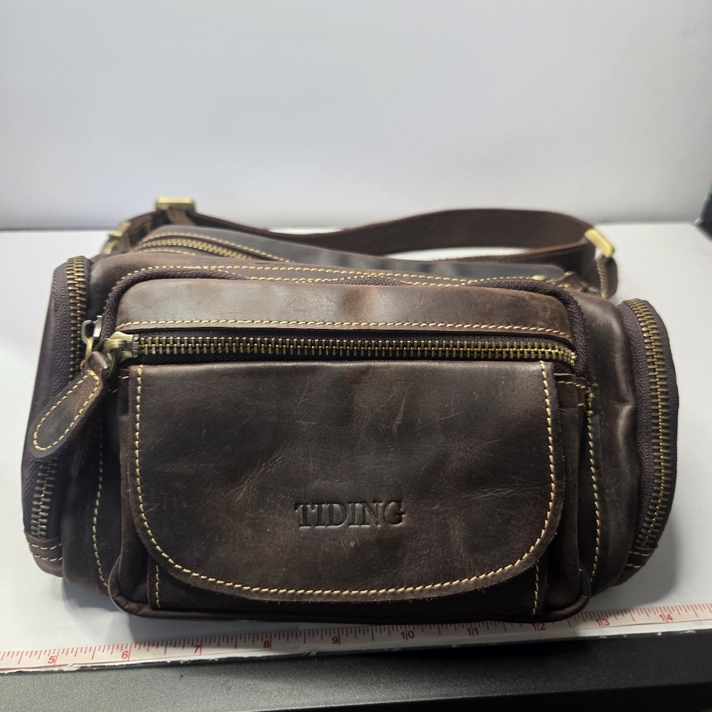 tinding mens distressed brown leather waist bag NWOT casual rustic cowleather